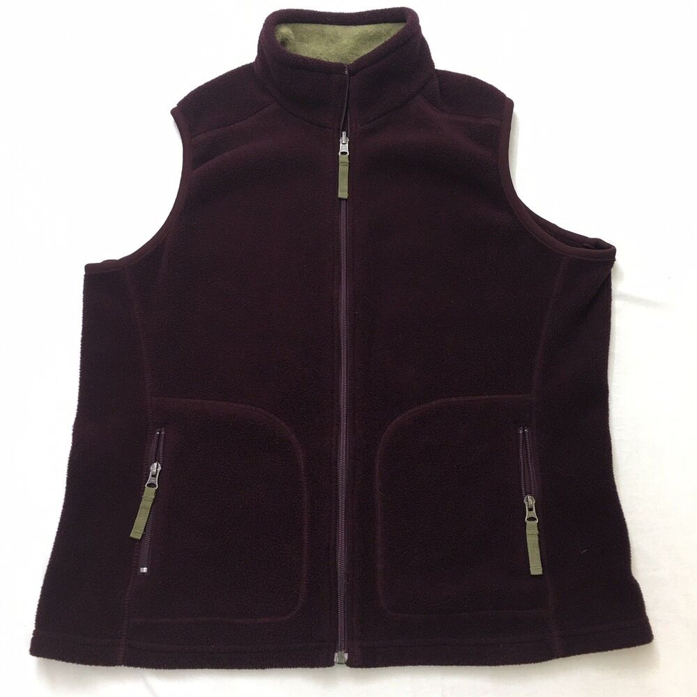 EDDIE BAUER Fleece Vest Mens XL Burgundy Polartec Full Zip 2 Pocket Mock Neck